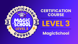 Blue tile with an icon of a yellow graduation cap for the Level Three MagicSchool Certification Course