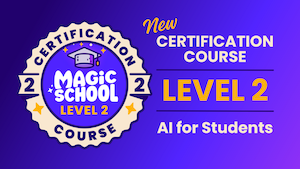 Blue tile with an icon of a purple graduation cap for the Level Two MagicSchool for Students Certification Course