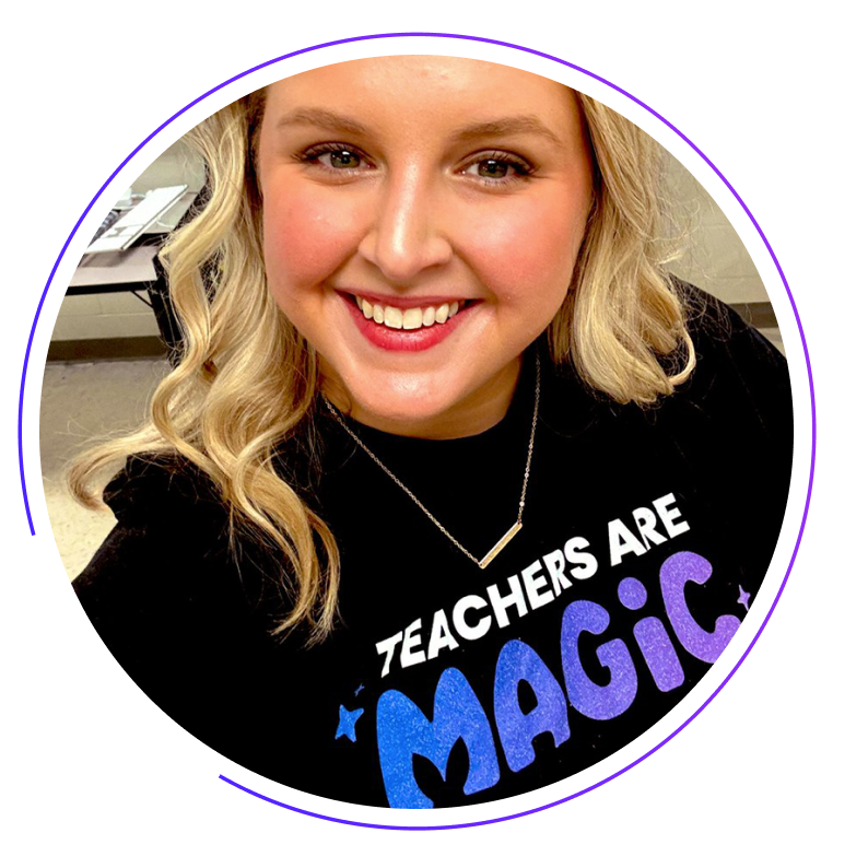 Smilling female teacher in a Teachers Are Magic t-shirt