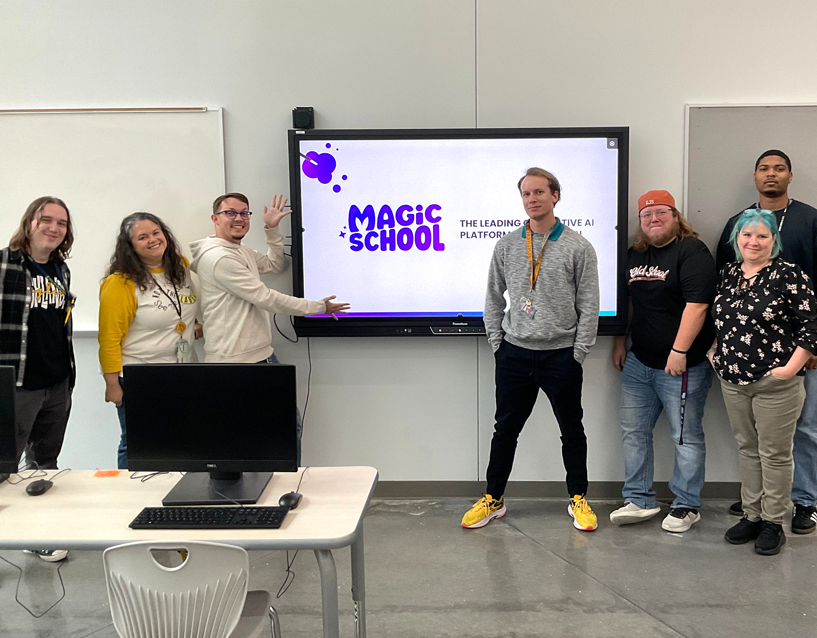 Teachers in front of a MagicSchool presentation screen