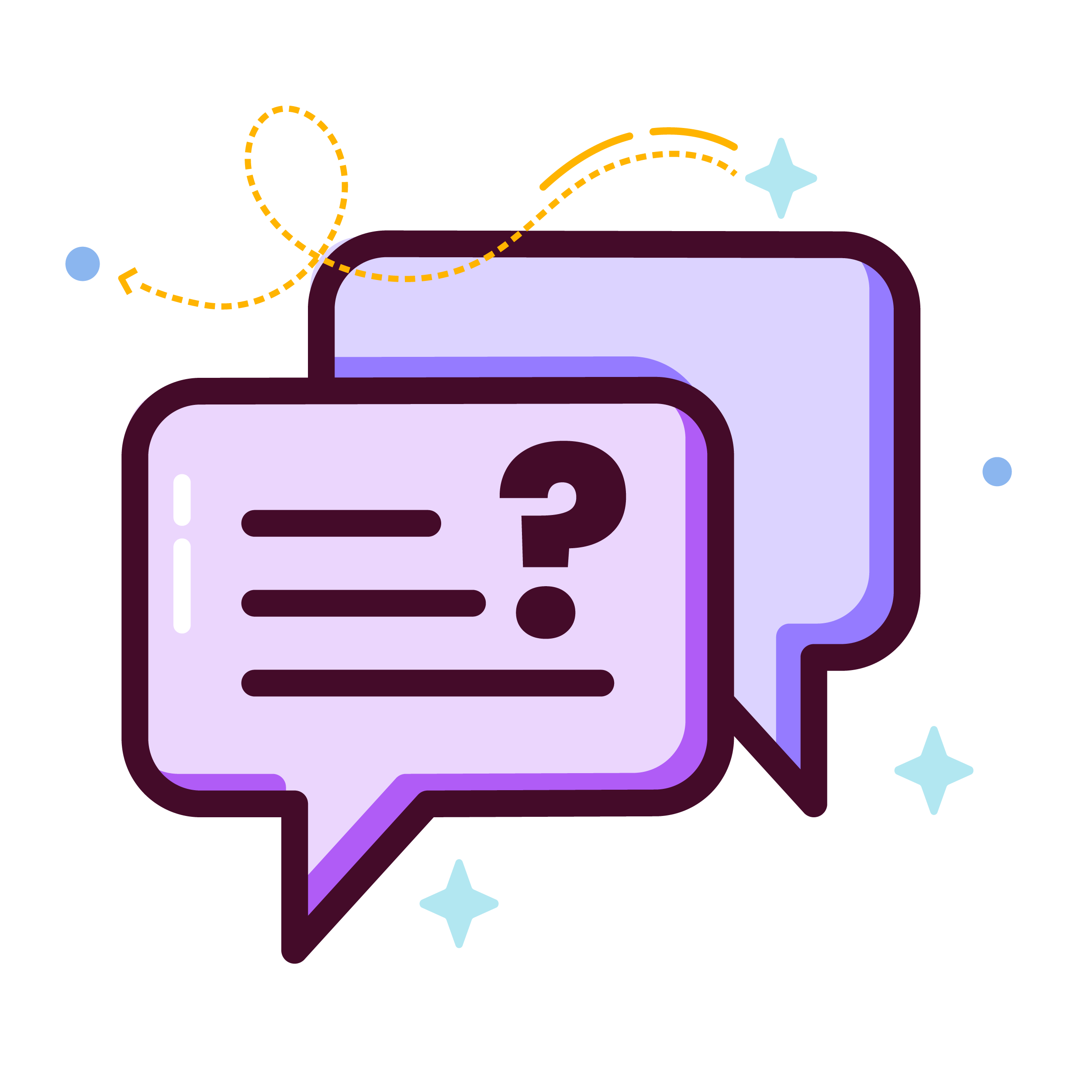 purple text bubble with question mark