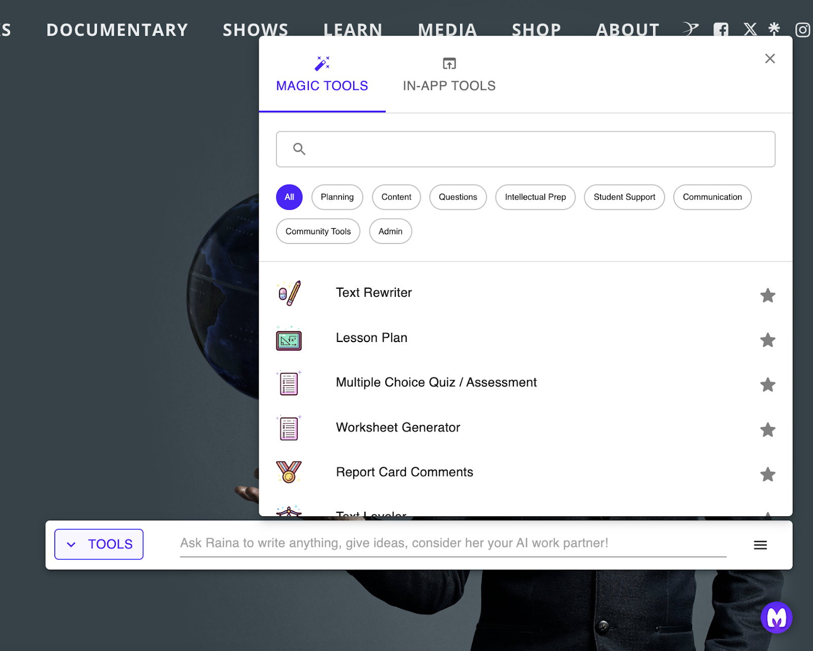 Chrome Extension Magic Tools menu.